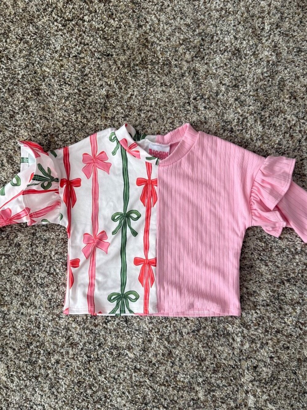Biggin Little 12/18M Christmas Bow Ruffle Split Long Sleeve Shirt